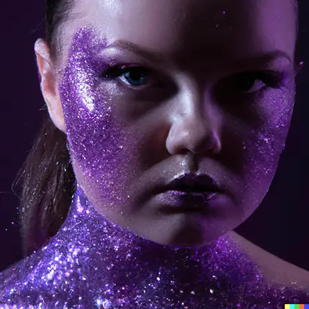 DALL·E 2022 portrait of a 20-year-old woman with glitter makeup and a visible skin structure