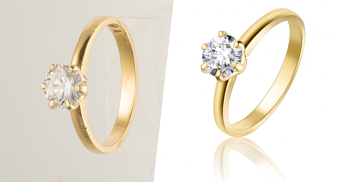 Obróbka - biżuteria - pierścionek przed i po