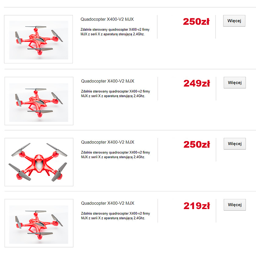 widok listingu w sklepi internetowym